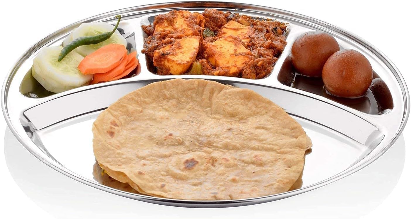 Stainless Steel Round 4 Compartment Thali Plate