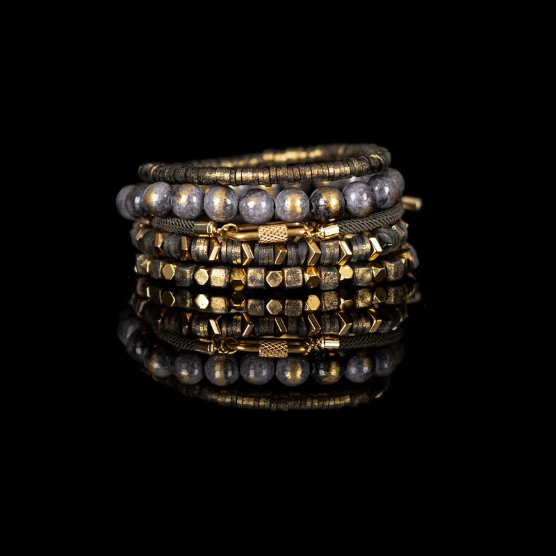The Dark Ash & Gold Authority Bead Stack Bracelet