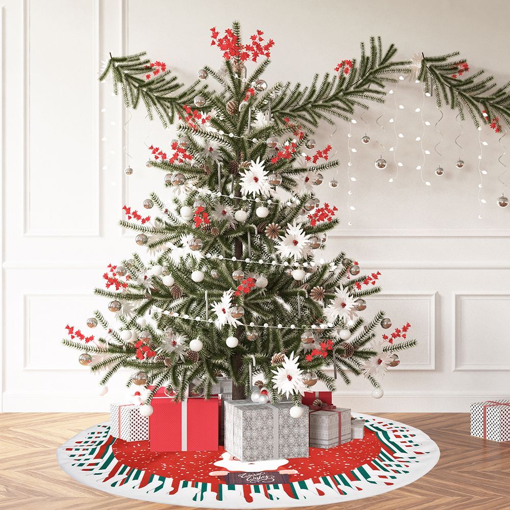 Christmas Tree Skirt Elk Santa Snowman Pattern Tree Mat Xmas Home Party Decoration
