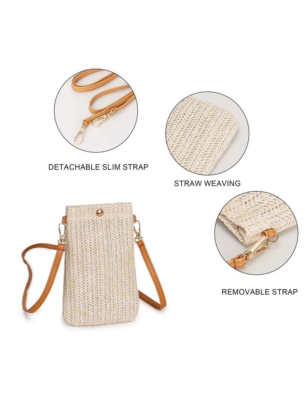 Women Straw Crossbody Shoulder Bag Small Cell Phone Purse Beach Woven Rattan Bags