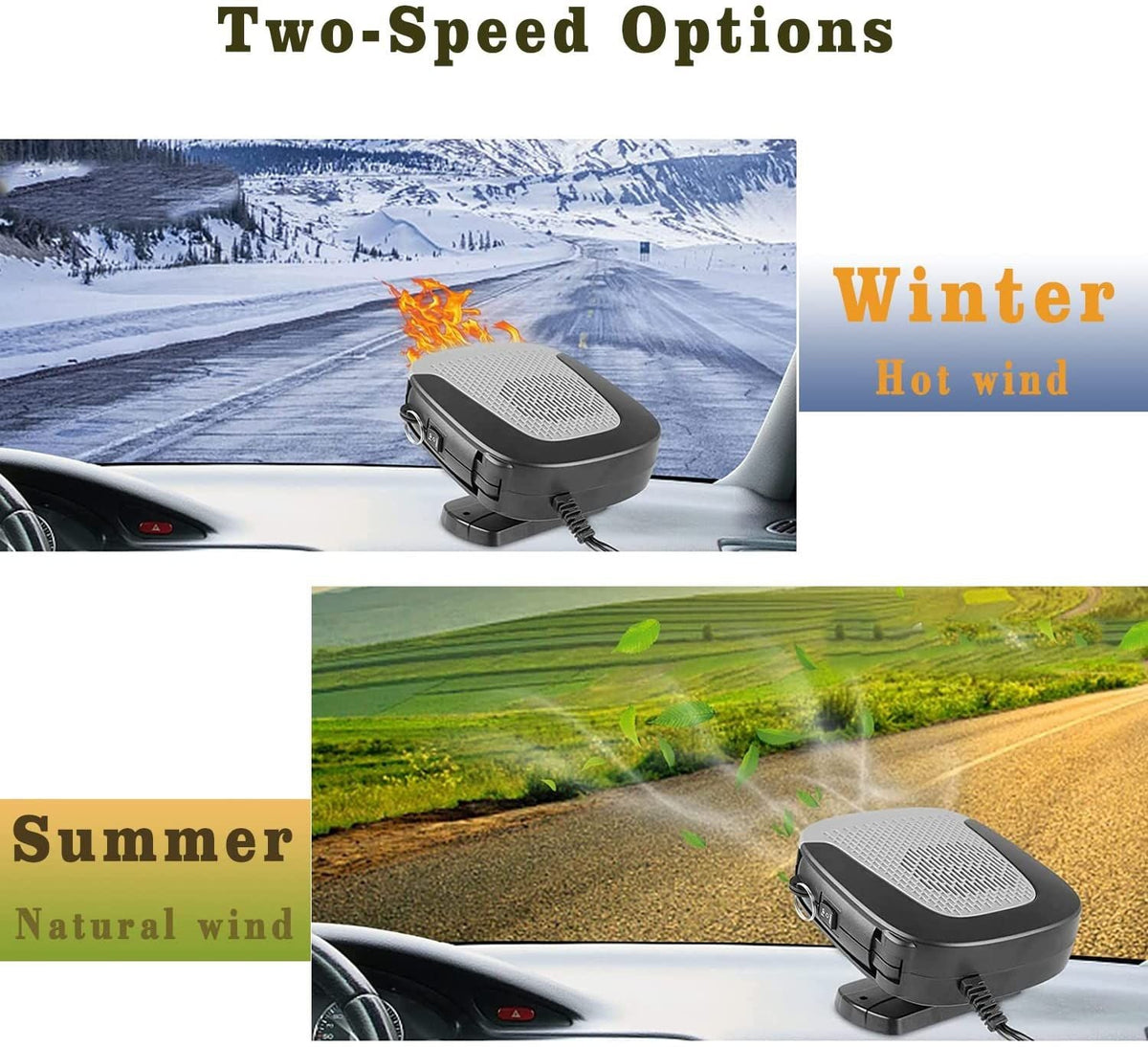 Car Heater Defrost Fan Defogger Portable Demister Auto Windscreen Heating Cooling Fan