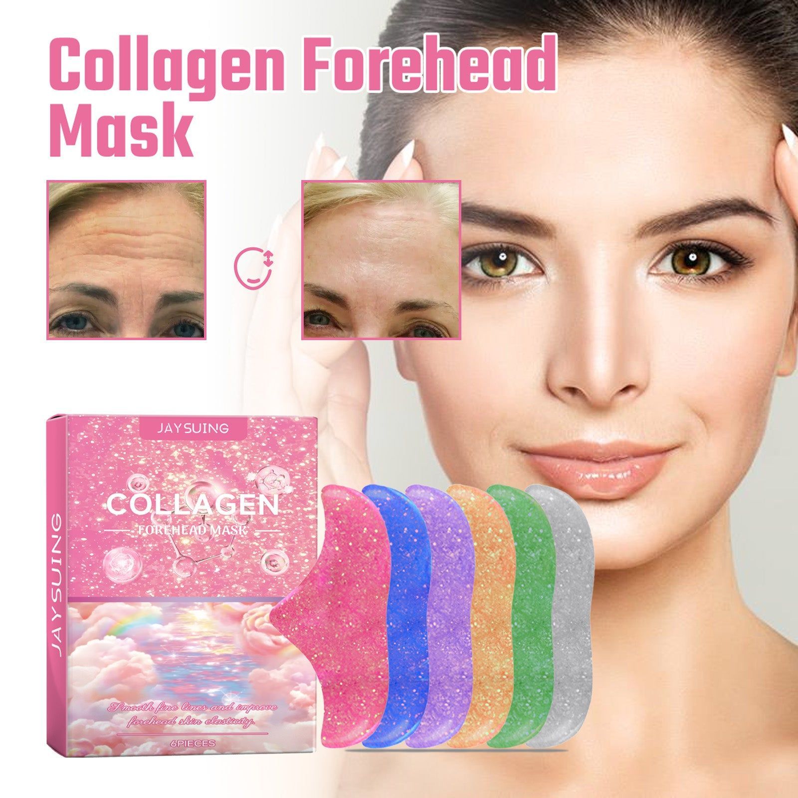 Collagen Forehead Patch, Anti-Aging, Wrinkle Remover, Hydrating, Firming, Rejuvenating Mask ,6pieces