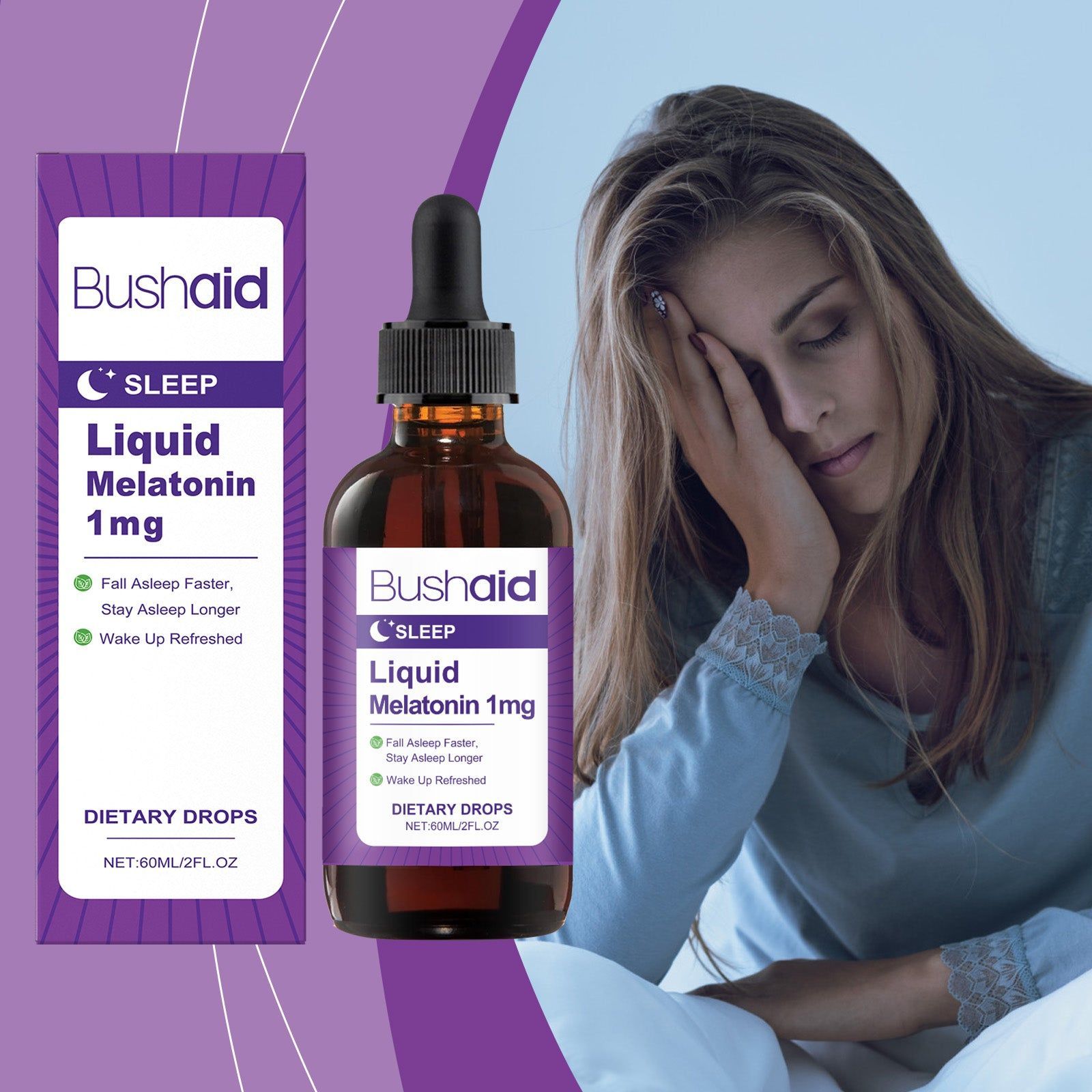 BushAid Sleep Melatonin Drops for Relaxation, Natural Body Care, Nighttime Support ,60ml