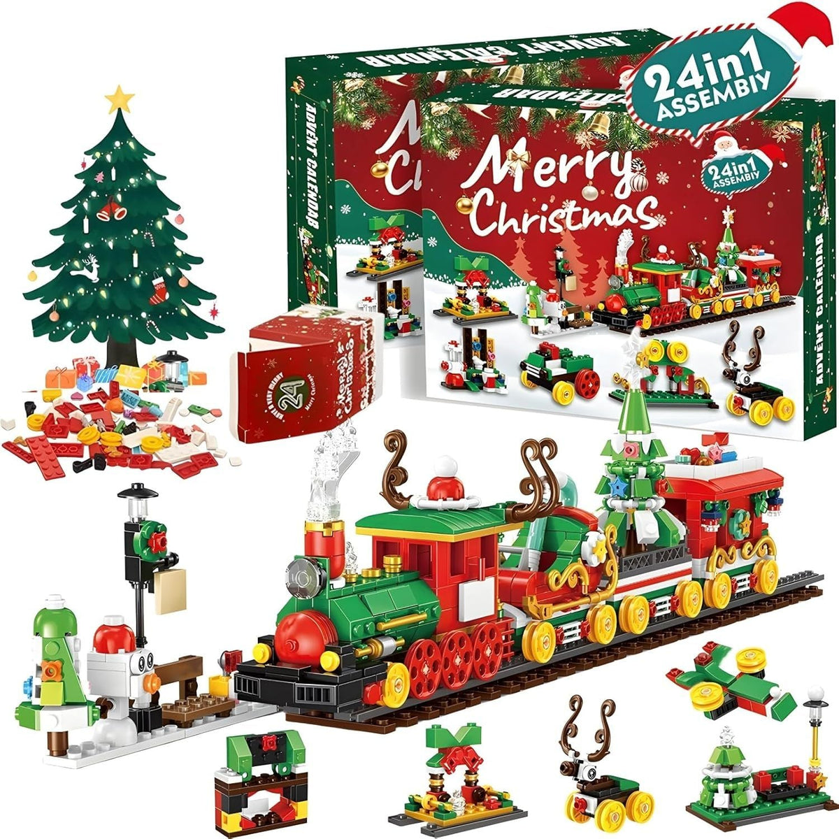 2025 Advent Calendar Christmas Train Building Blocks Set Holiday Building Toy