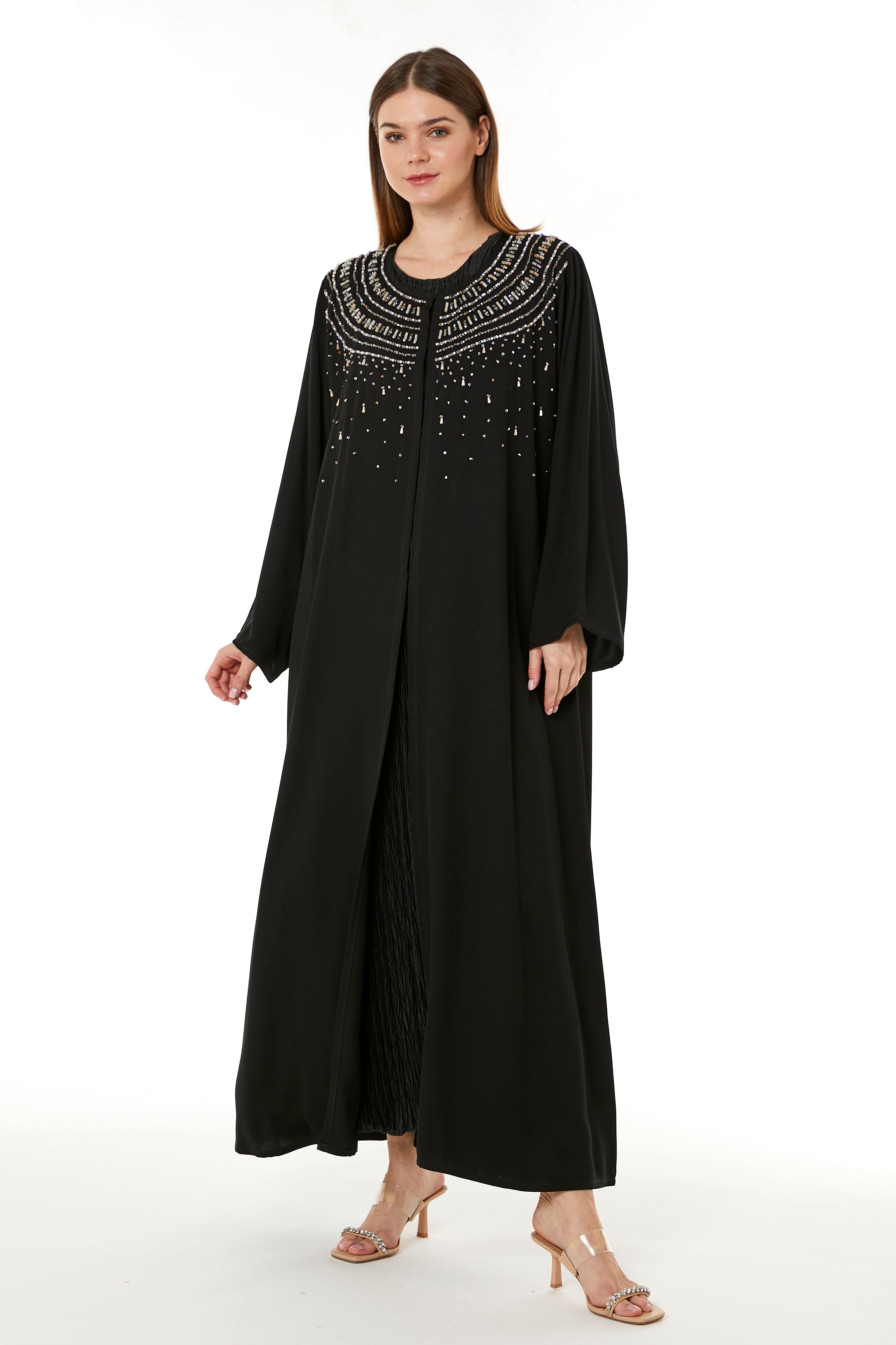 Black Korean Nida Hand Embellished Abaya