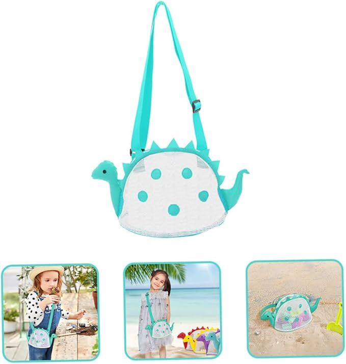 Mesh Beach Bag Kids Shell Bags Sand Toys Storage Bag Dinosaur Shape Crossbody Bag