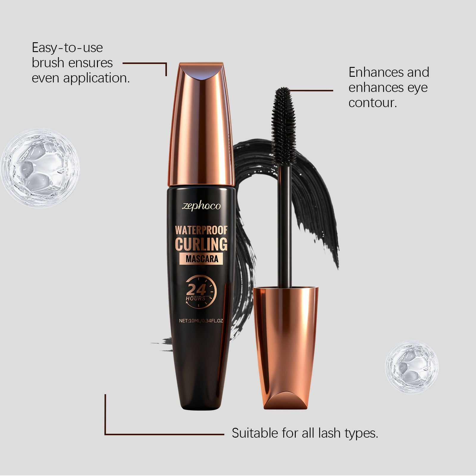 Curling Mascara Waterproof Long-Lasting Volumizing Natural Eyelash Enhancer ,10ml