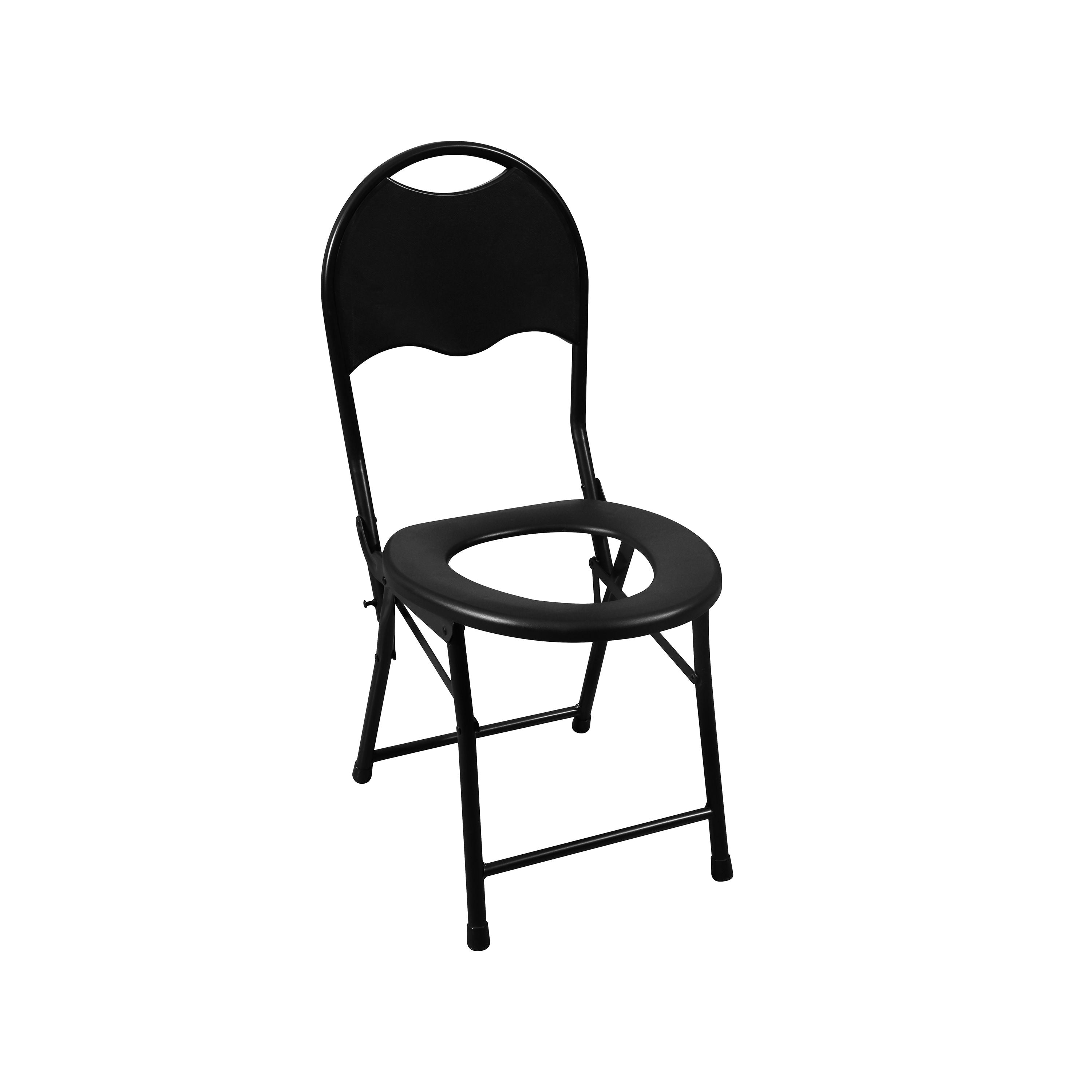 Folding Outdoor Camping Toilet Chair with Backrest, High-Back Portable Commode Seat, Black