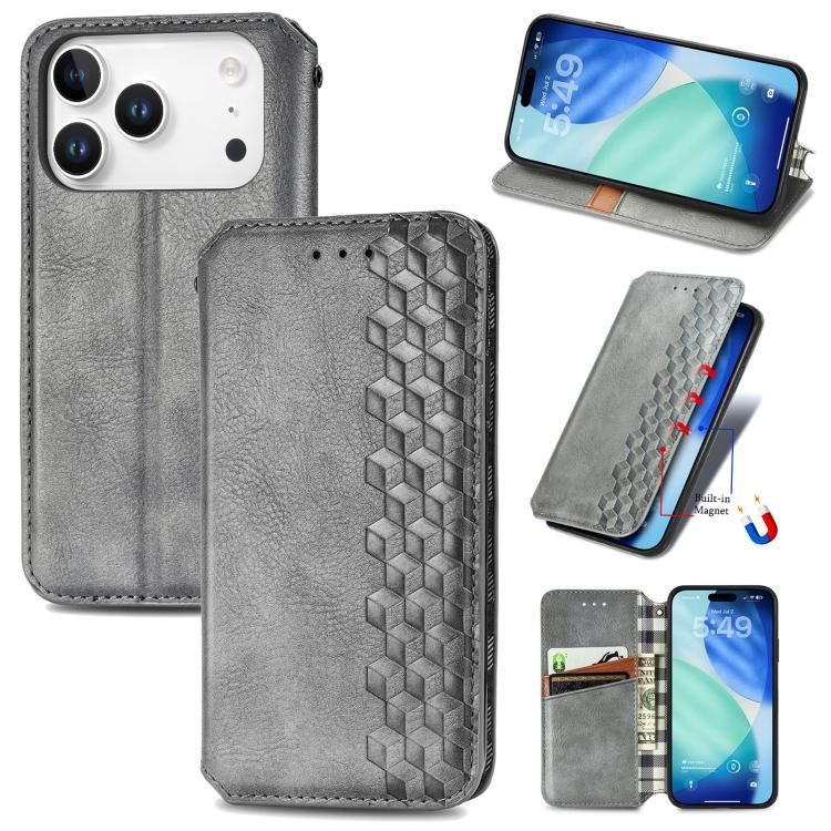 For iPhone 18 Pro Max / iPhone 17 Pro Max Cubic Grid Pressed Magnetic Leather Phone Case