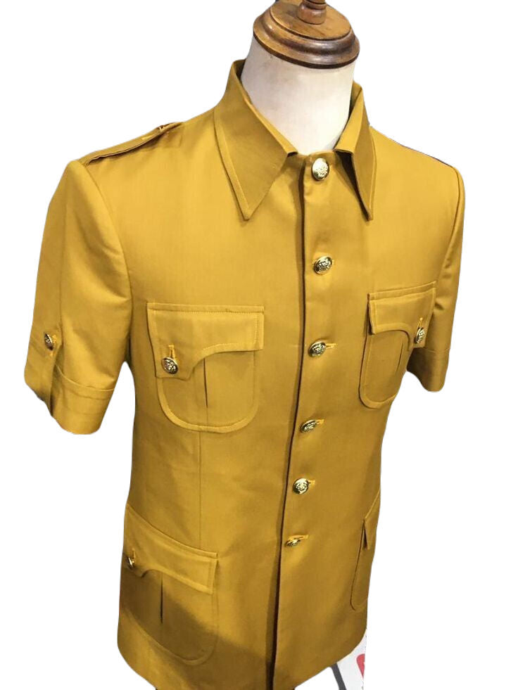 Mustard Safari Suit for Men Vintage Stylish Coat pant Classic Formal Suit.