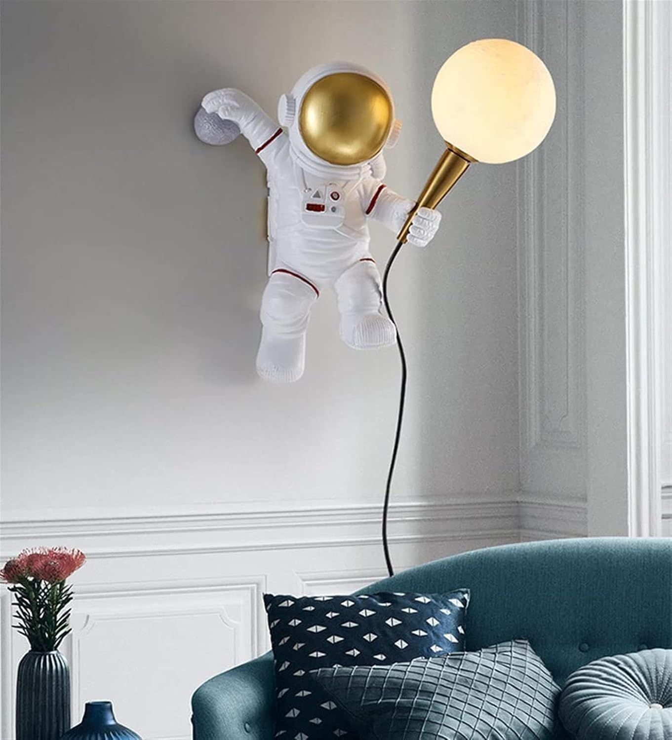 Astronaut Wall Light with Plug Bedroom Bedside Wall Sconce Living Room Moon Wall Lamp