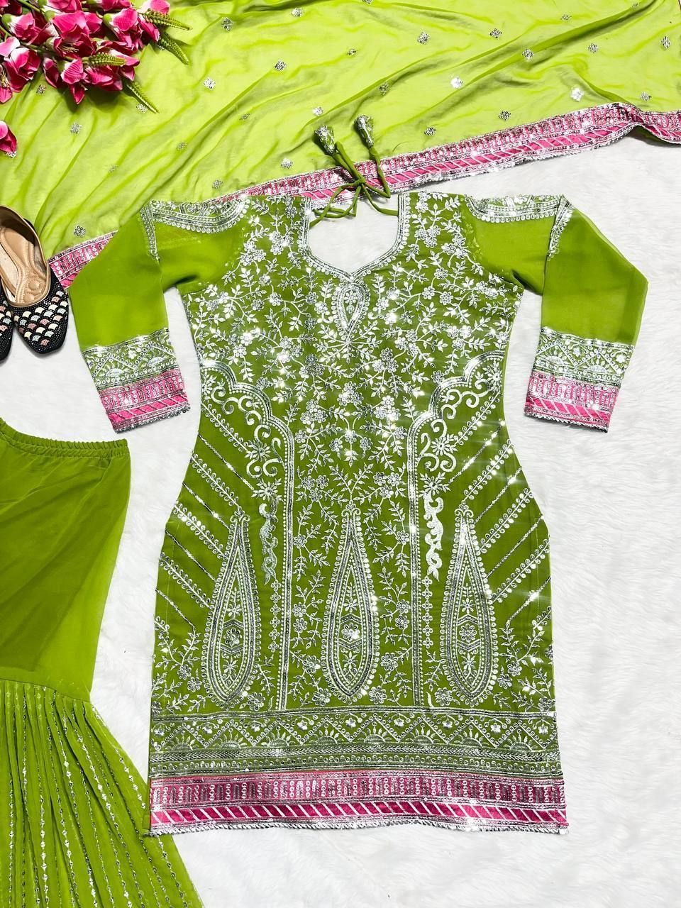 Fab Zone Beautiful Sharara Top And Beautiful Dupatta With Embroidery Sequence Work