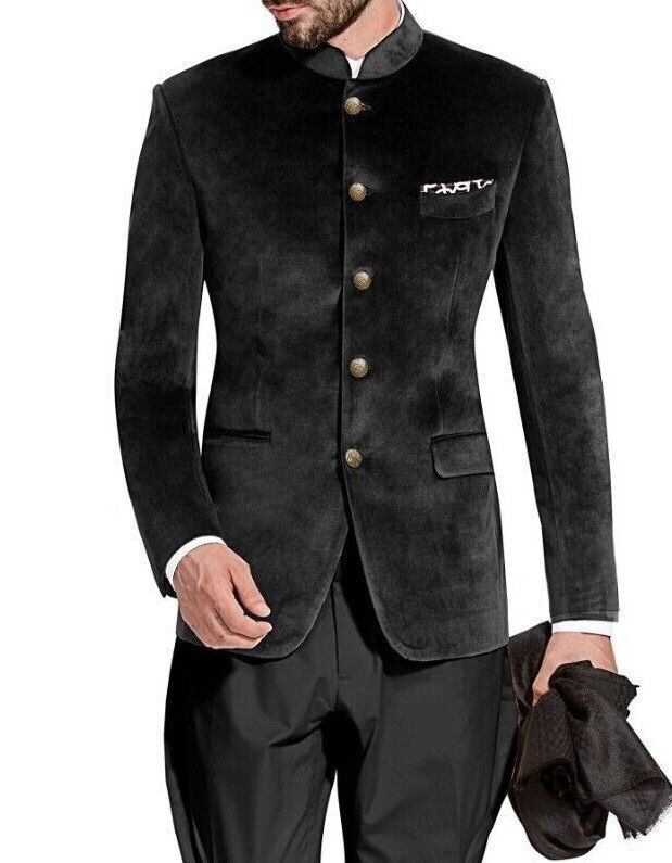 Indian Prince Coat pant Black Velvet Pakistani Jodhpuri Suit Wedding Partywear