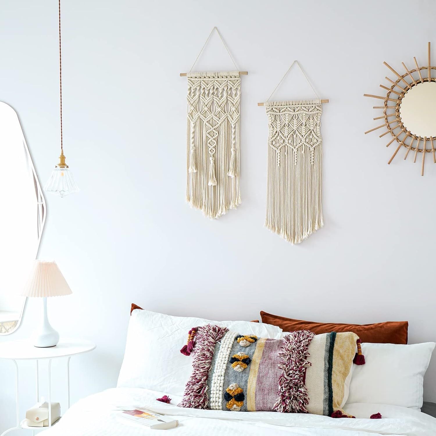 2 Pcs Macrame Woven Wall Hanging Tapestry Boho Art Decor Bedroom Nursery Home Decor