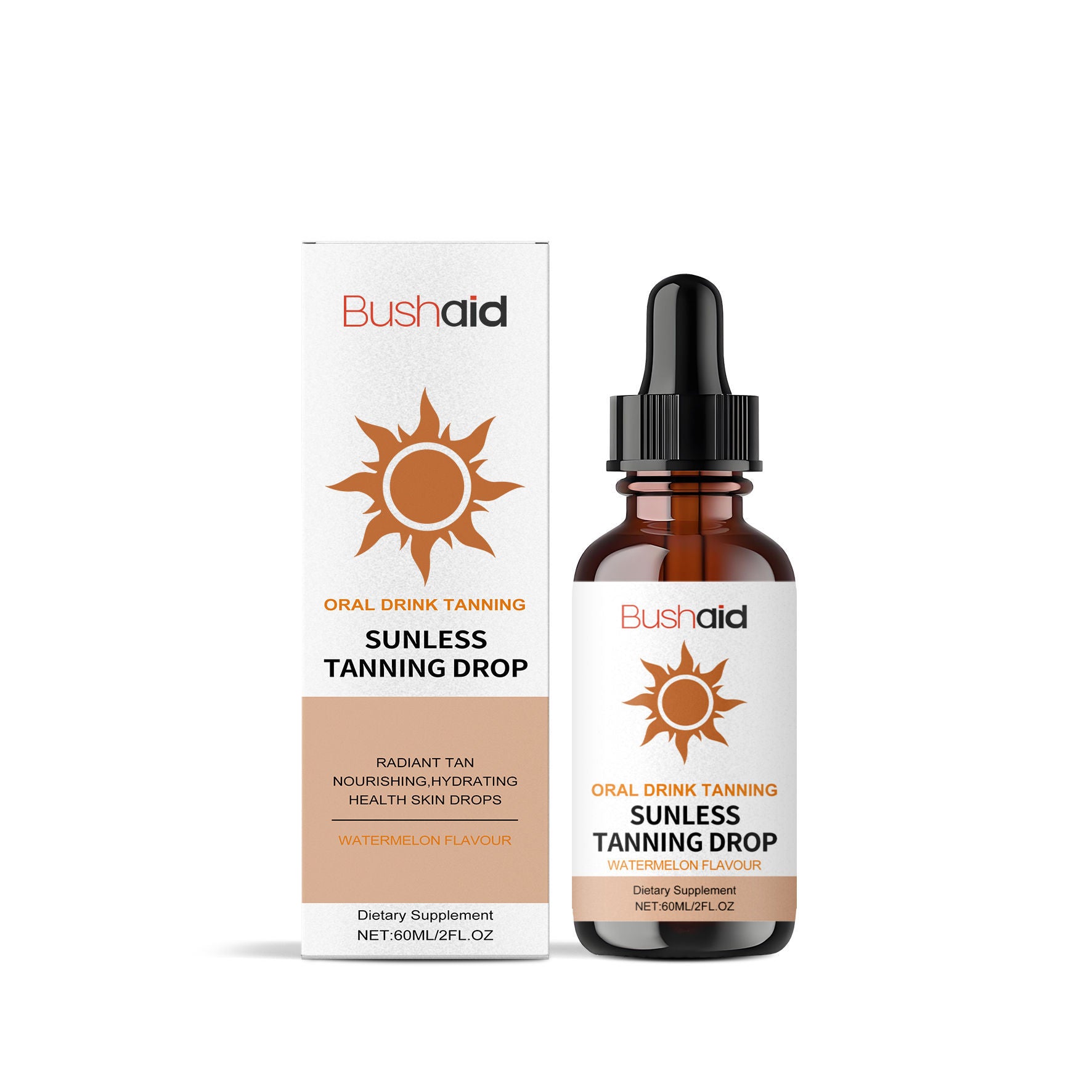 Achieve Natural Tan with BushAid Body Care Tanning Drops, Safe & Easy ,60ml