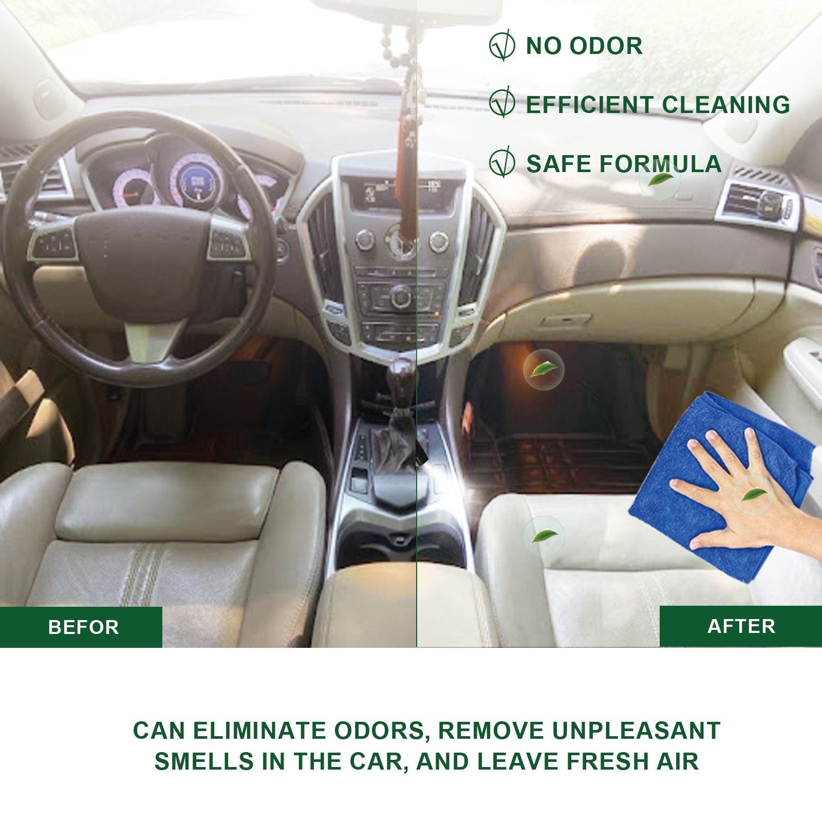 Car Interior Cleaner, Multi-Functional Decontamination, Odor Removal, Quick & Safe Cleaning ,100ml