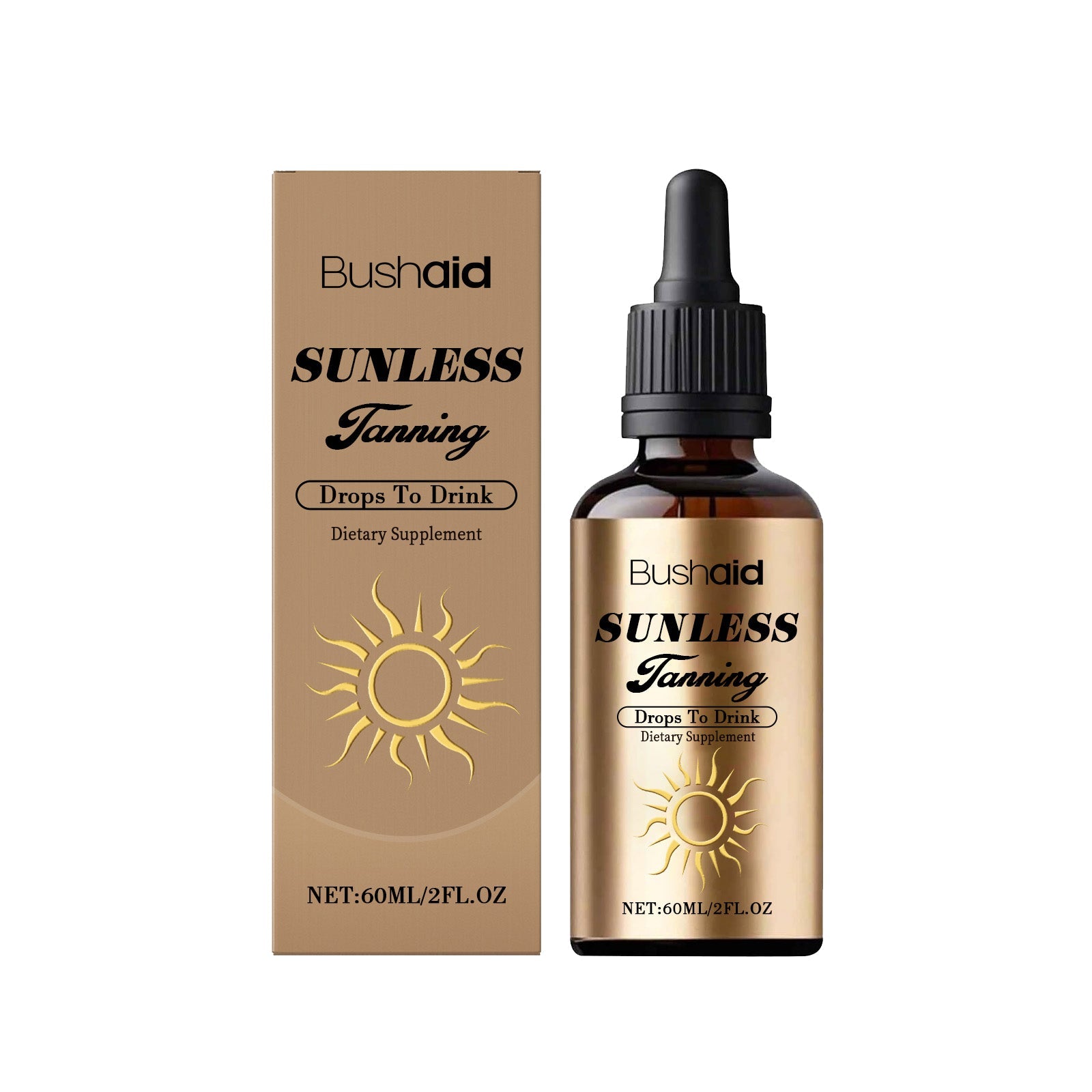 BushAid Tanning Lotion Drops, Body Care, Natural Sunless Tan, Moisturizing, Easy to Use ,60ml
