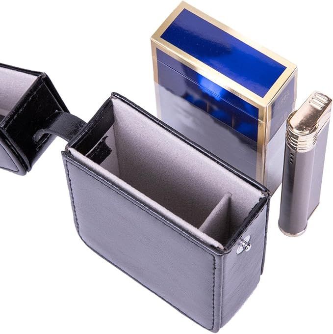 Vintage PU Leather Cigarette Case Cigarette Box Lighter Holder Pouch