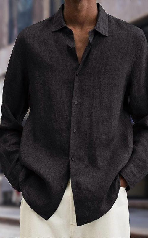 Men's Linen Long Sleeve Regular-Fit Shirt