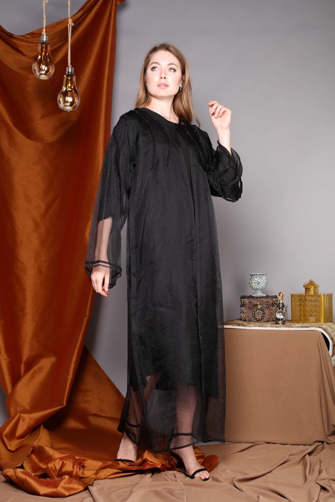 MOiSTREET Organza Front Open Embroidery Abaya