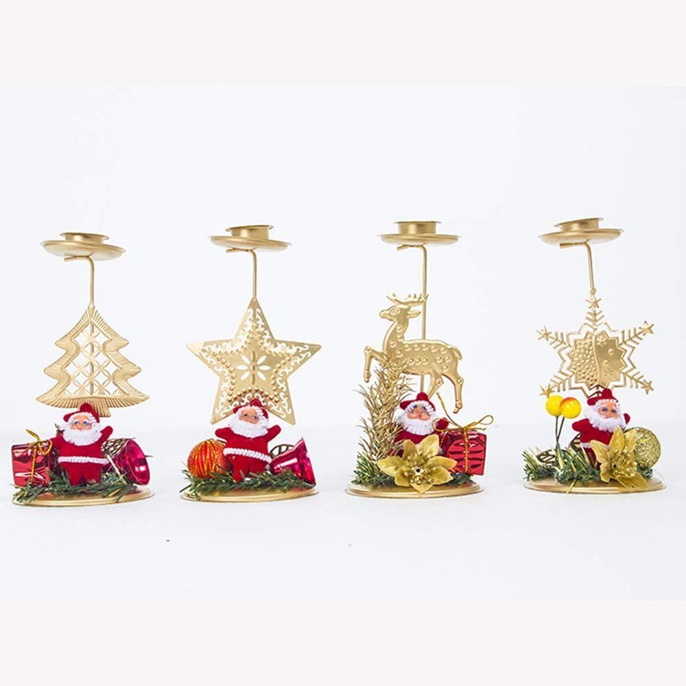 4pcs Christmas Candle Holders  Metal Candlestick Candle Stand Tabletop Decoration