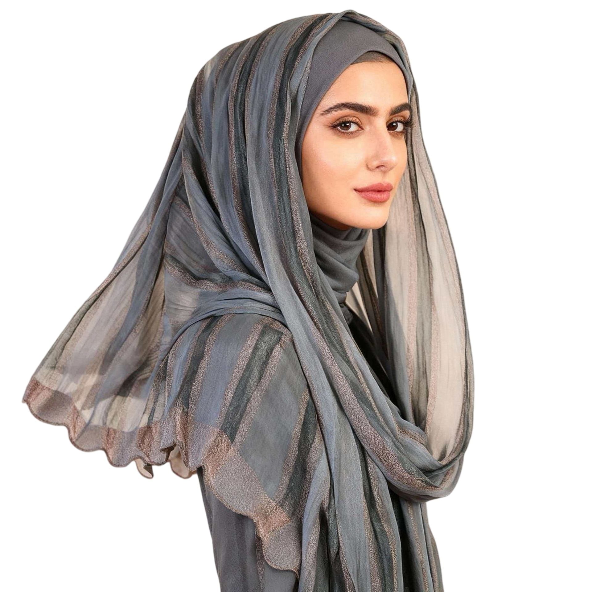 Grey Jacquard Long Hijab Scarf for Women 200x75cm