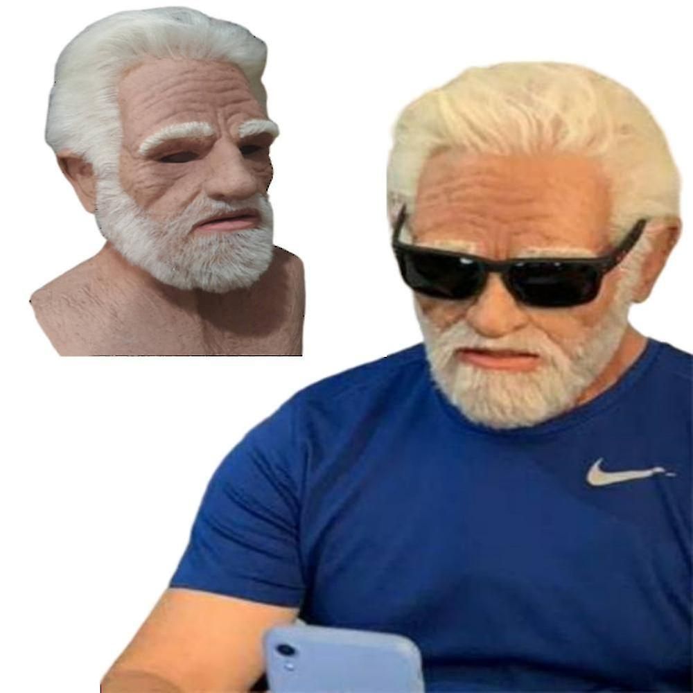 Old Man Face Cover Latex Realistic Mask Headgear, Halloween Creepy Wrinkle Old Person Masks Adult Fancy Dress Up Costume Props