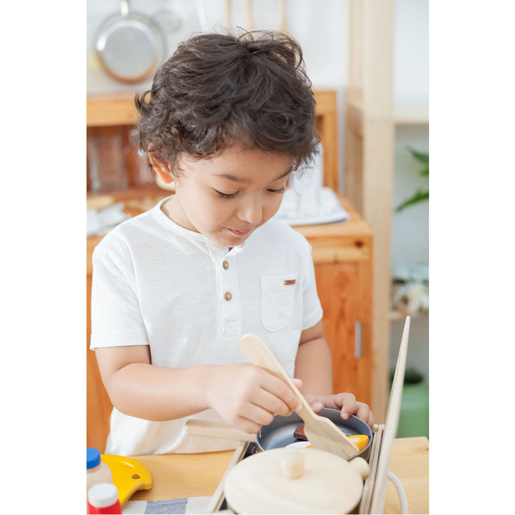 PlanToys Cooking Utensil Set — Wooden Kitchen Tools