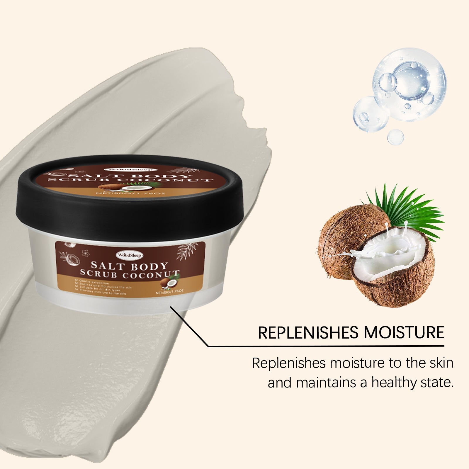 Coconut Body Scrub, Hydrating Exfoliant for Smooth, Bright Skin, Body Cleansing ,50g