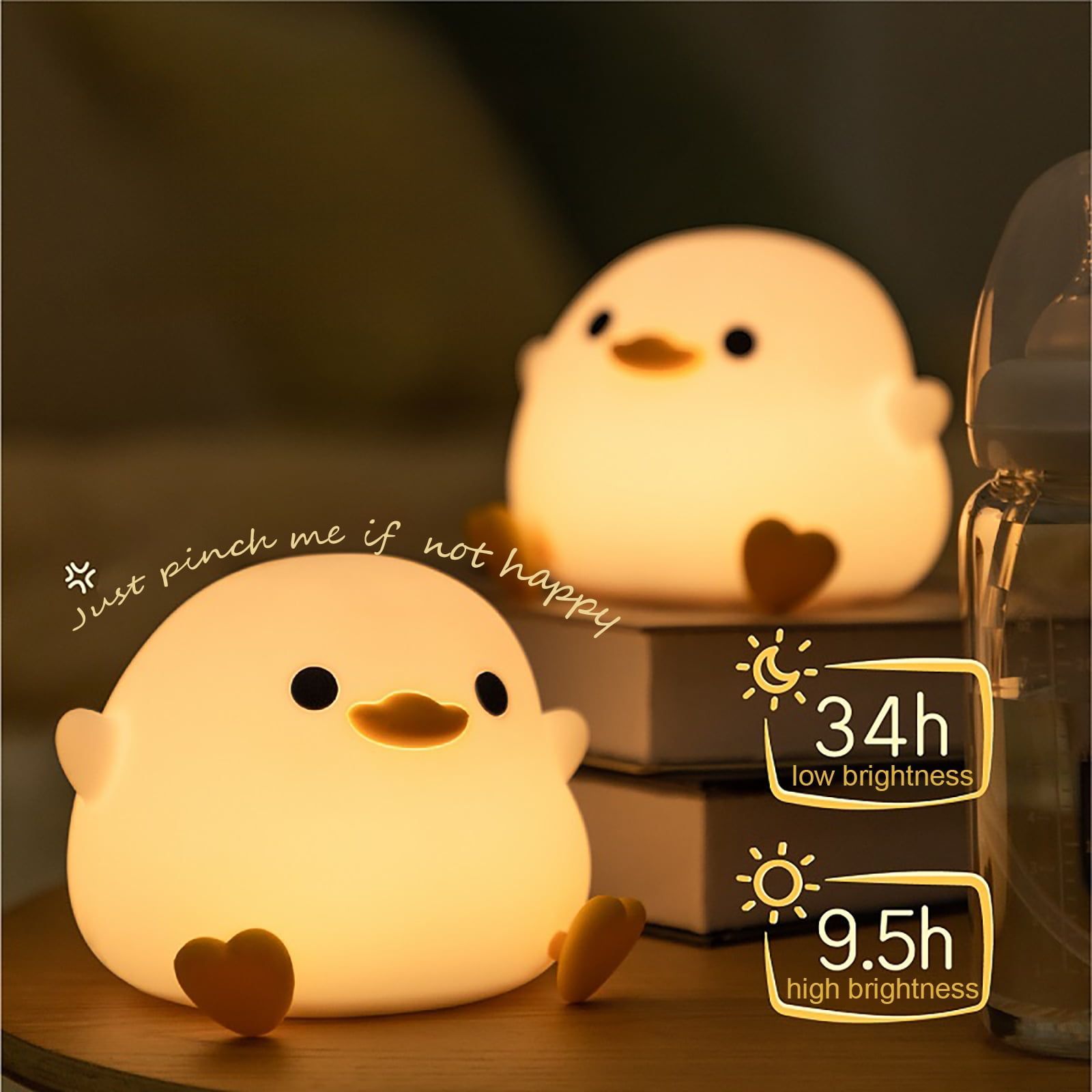 Cartoon Duck Night Light Silicone Dimmable Rechargeable Bedside Lamp Home Decor