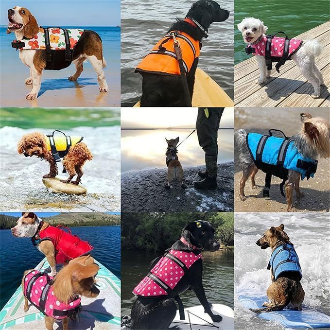Dog Life Vest Dog Adjustable Life Jacket Safety Lifesaver with Handle for Small Medium Large Dogs