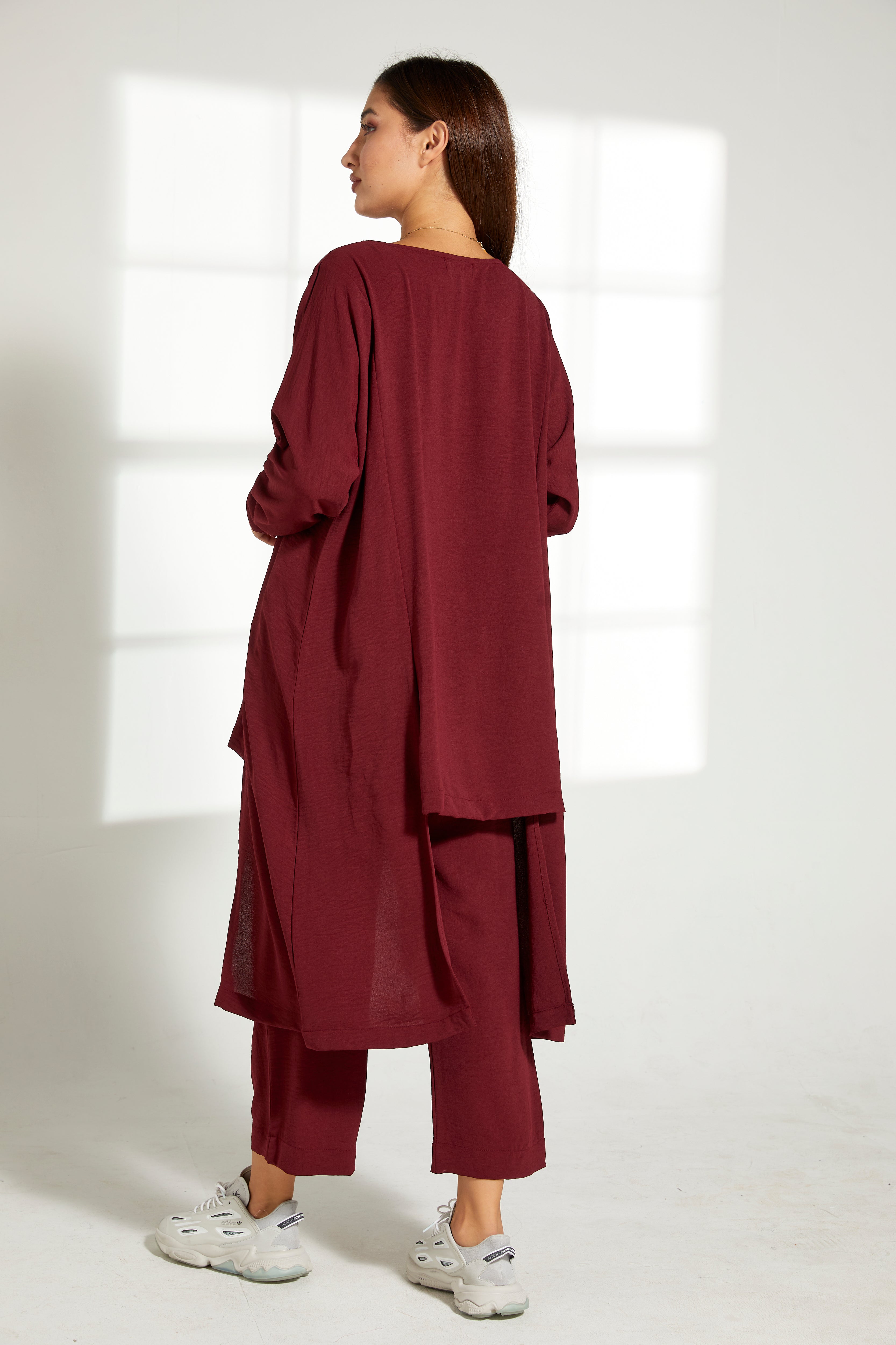 MOiSTREET Maroon CEY Fabric Top And Pants Set