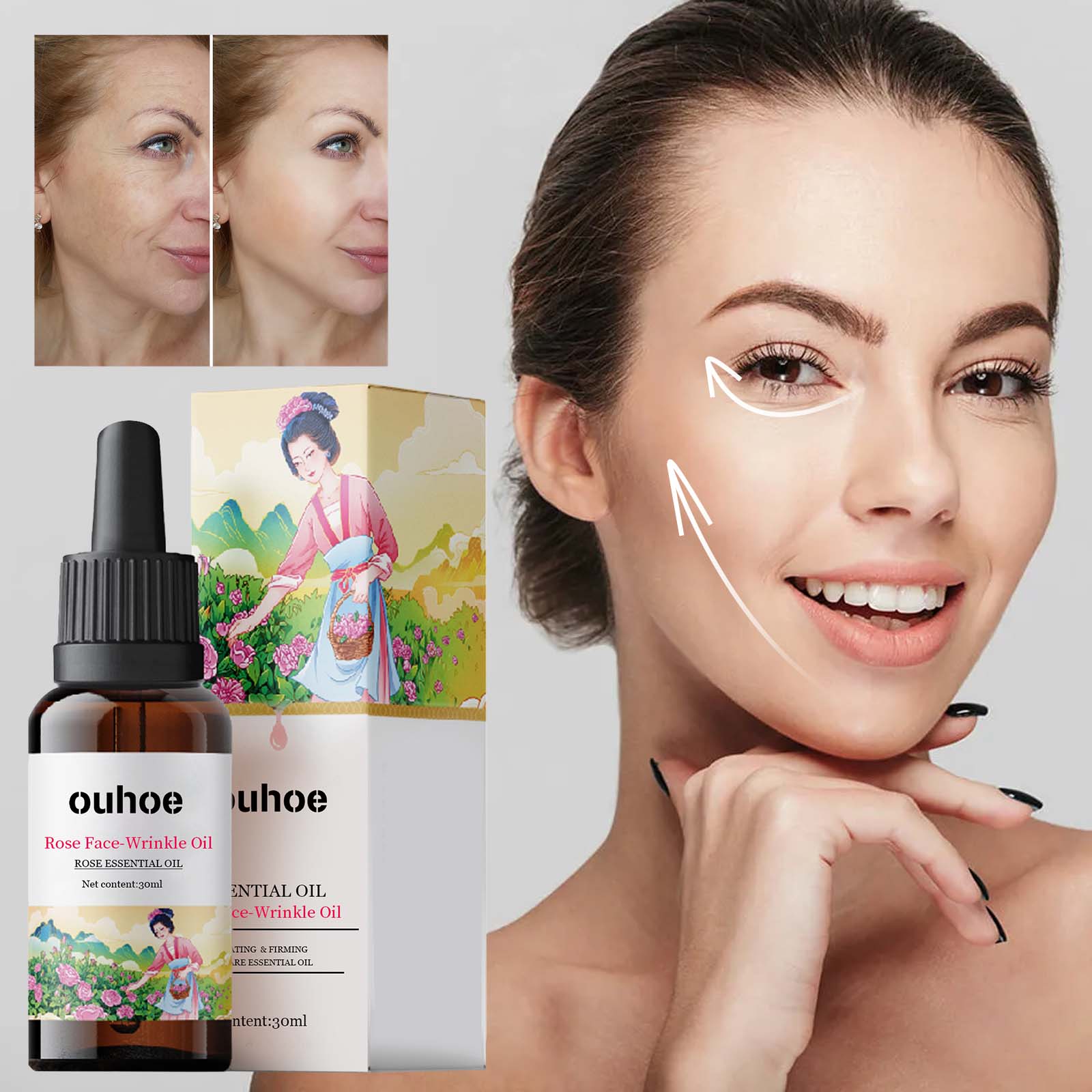 Rose Anti-Wrinkle Essential Oil for Skin Repair, Fade Fine Lines, Brighten Eyes ,30ml