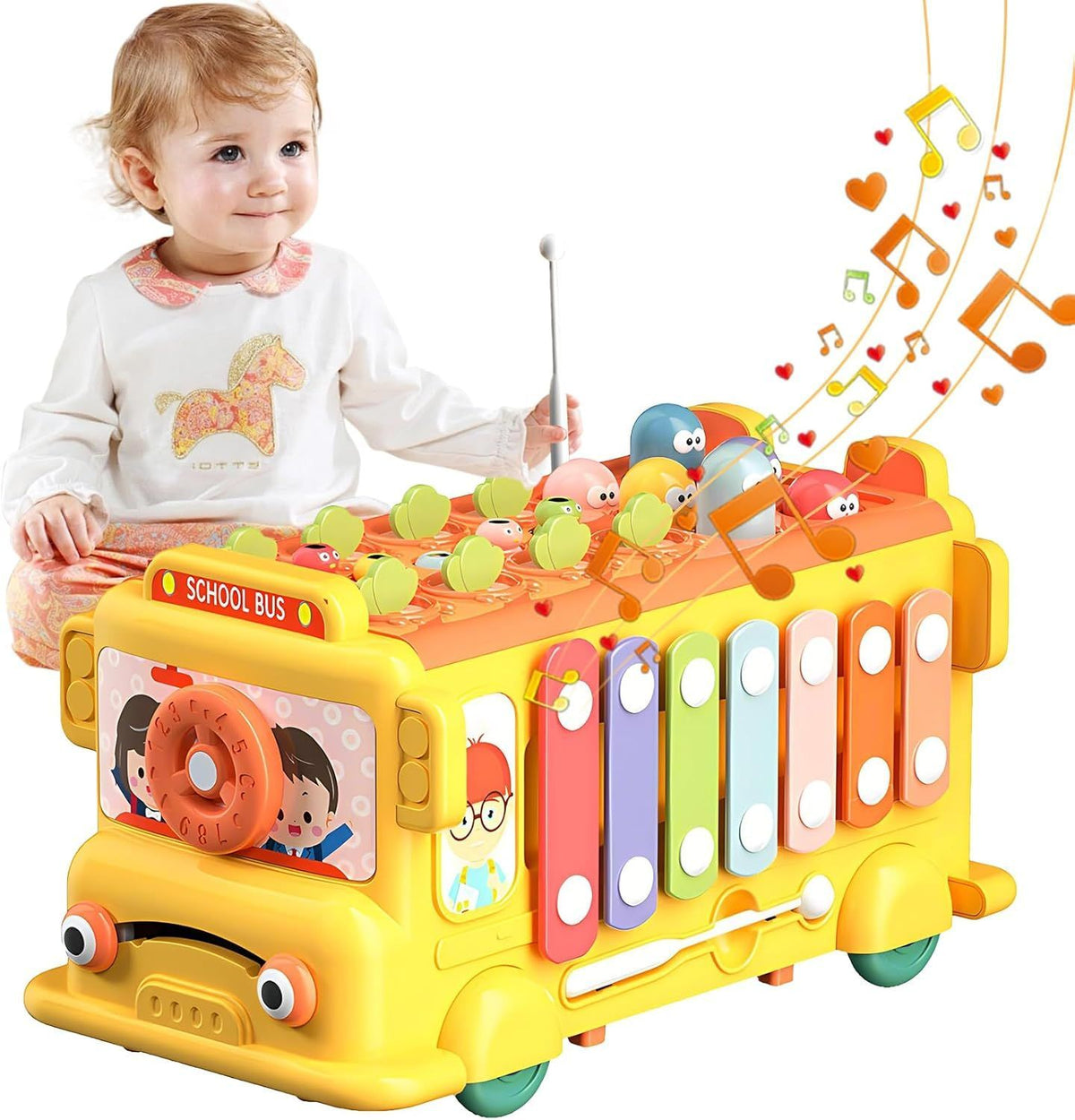 Toddlers Baby School Bus Toy Baby Xylophone Music Bus Toys for 1 Year Old Boys Girls