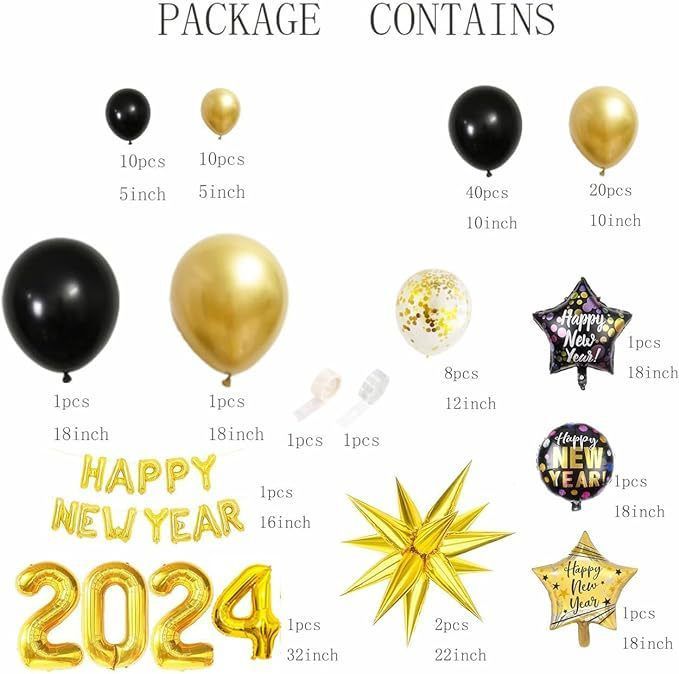 New Year Balloons Set Foil Balloons Party Celebration Decoration Supplies Set