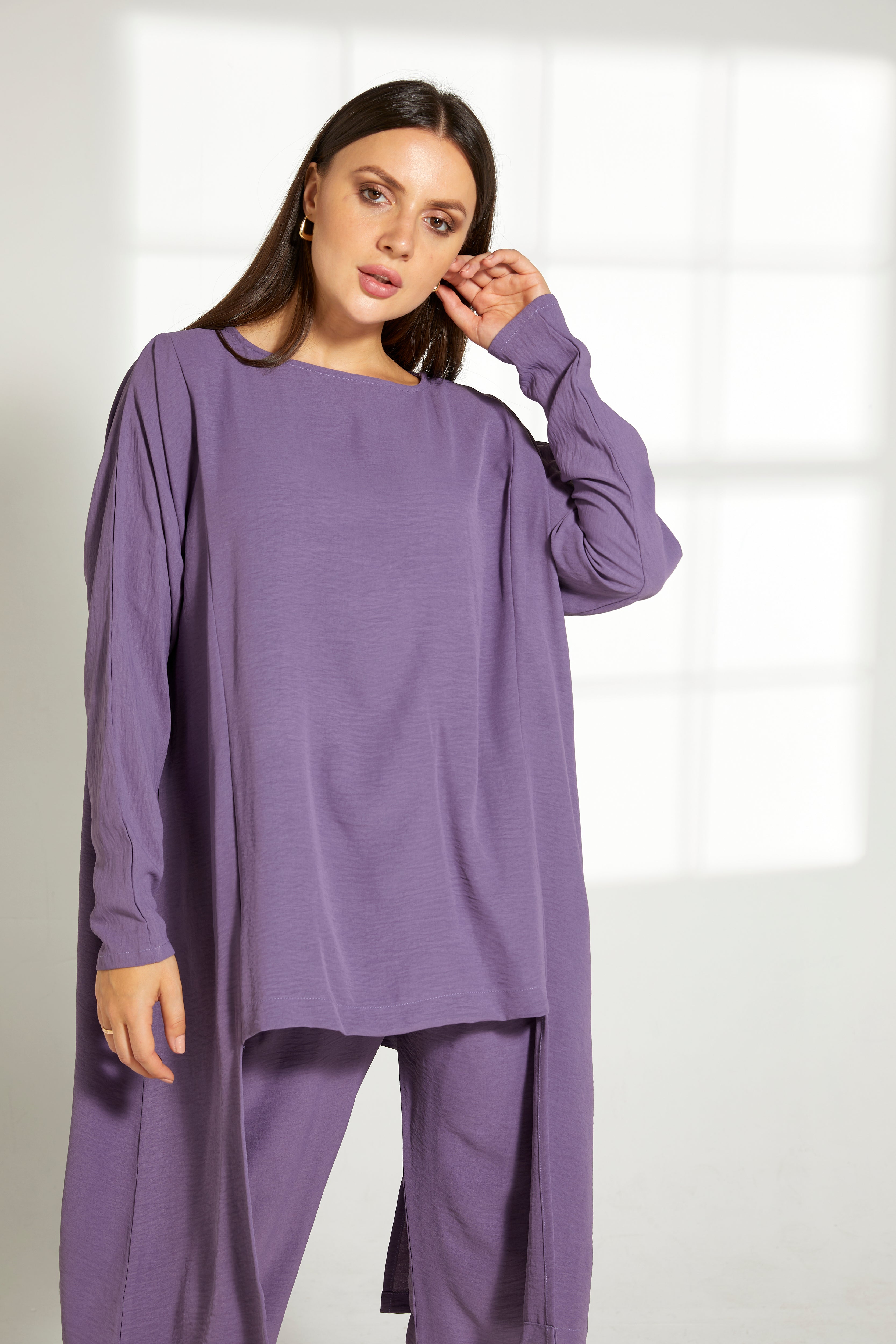 MOiSTREET Purple CEY Fabric Top and Pants Set