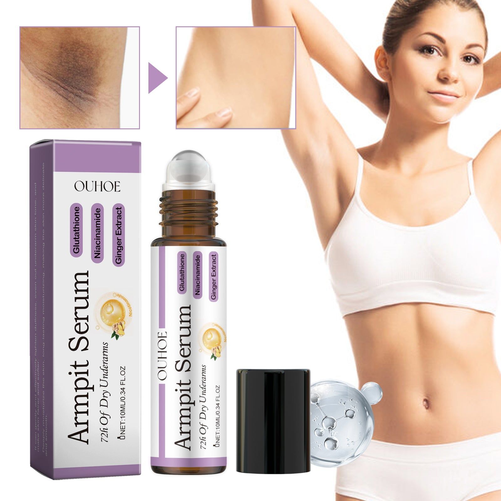 Brightening Underarm Serum, Fade Dullness, Moisturize, Soft Skin, Glutathione, Niacinamide ,10ml/box