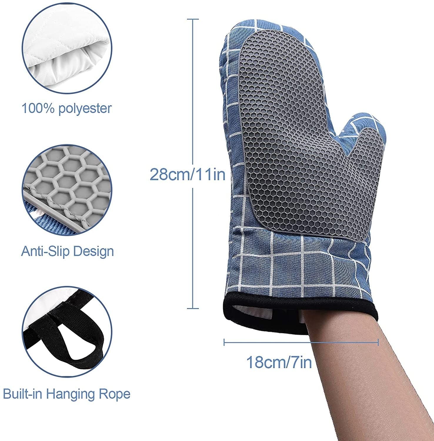 Oven Gloves Heat Resistant Mitts Silicone Kitchen Heat Insulating Gloves For Baking