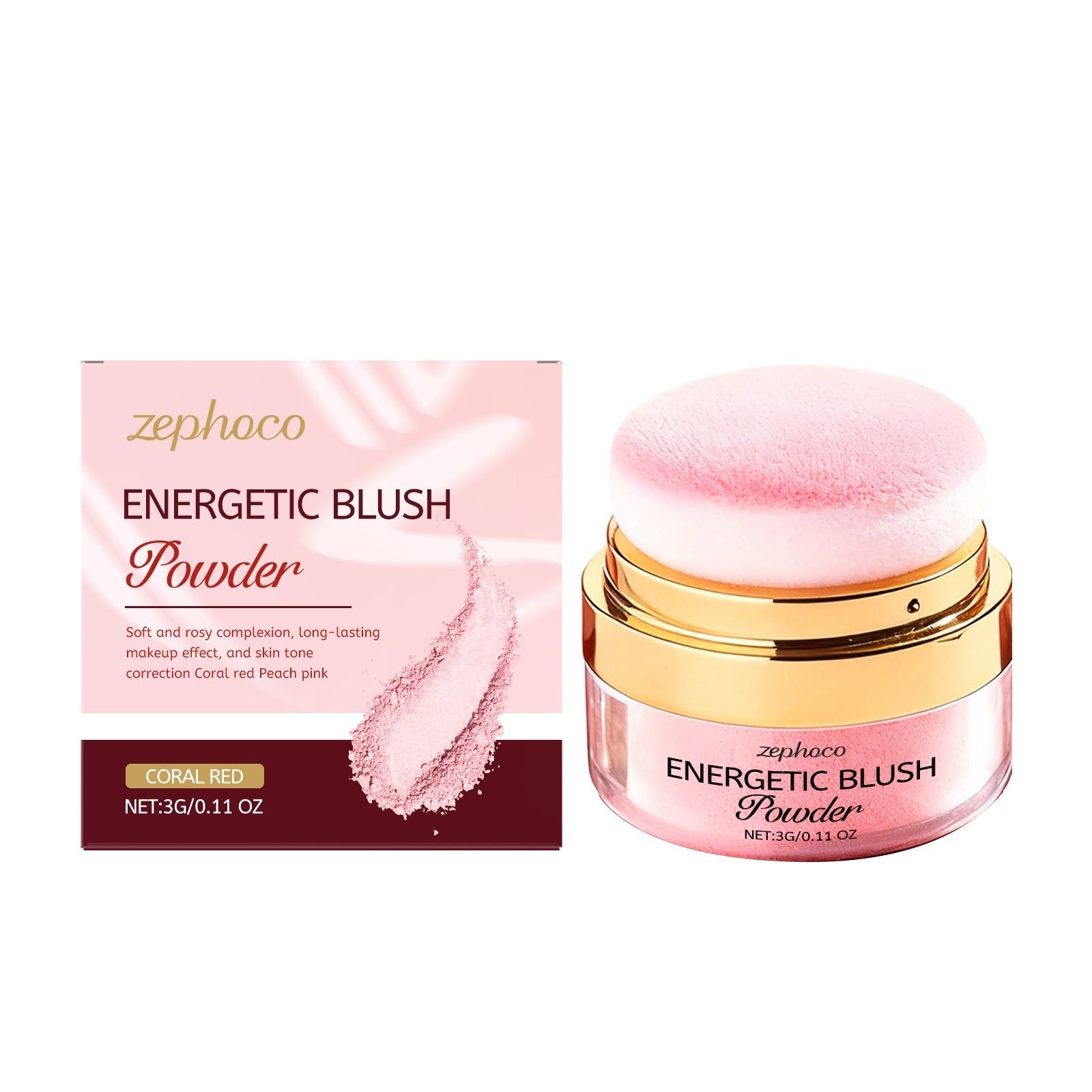 Coral Red Blush Powder, Natural Face Makeup, Long-lasting, Rosy Glow ,3g