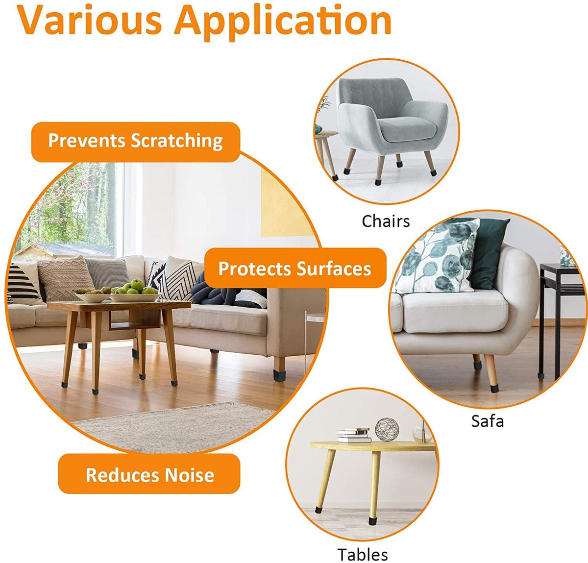 8 Pack Silicone Chair Leg Floor Protectors with Felt Prevent Scratches and Reduce Noise