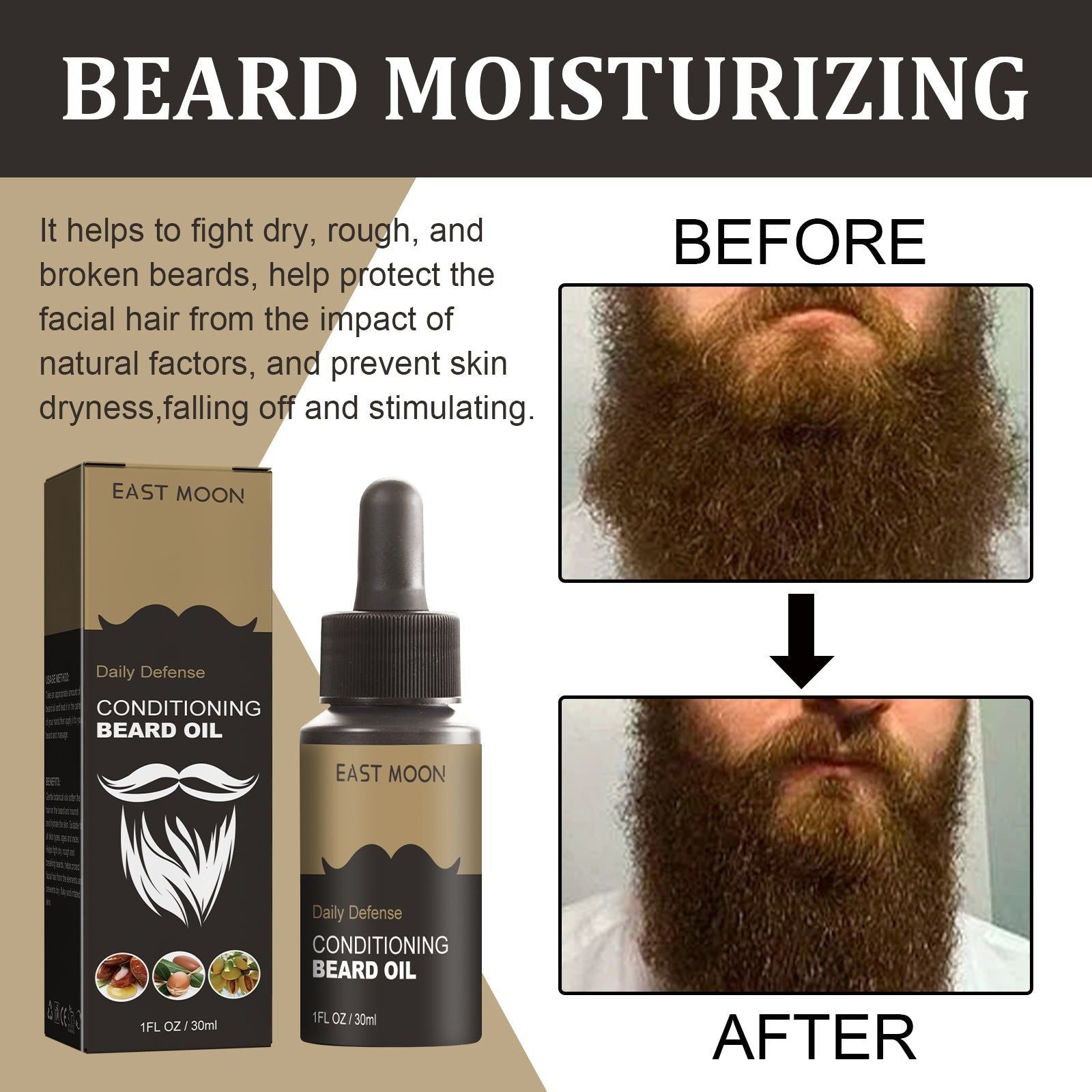 Beard Care Oil, Daily Defense for Soft, Moisturized, Frizz-Free Beard ,30ml