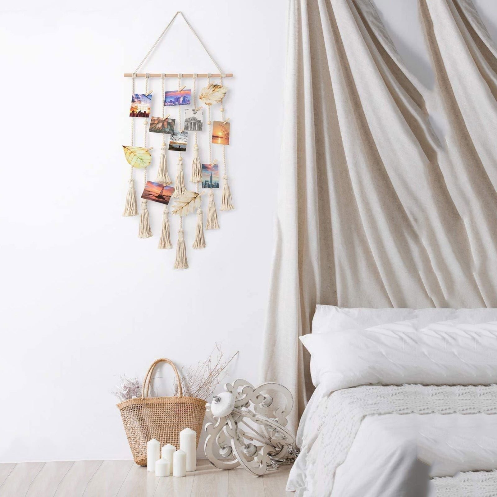 Hanging Photo Display Macrame Wall Hanging Pictures Organizer Boho Home Decor