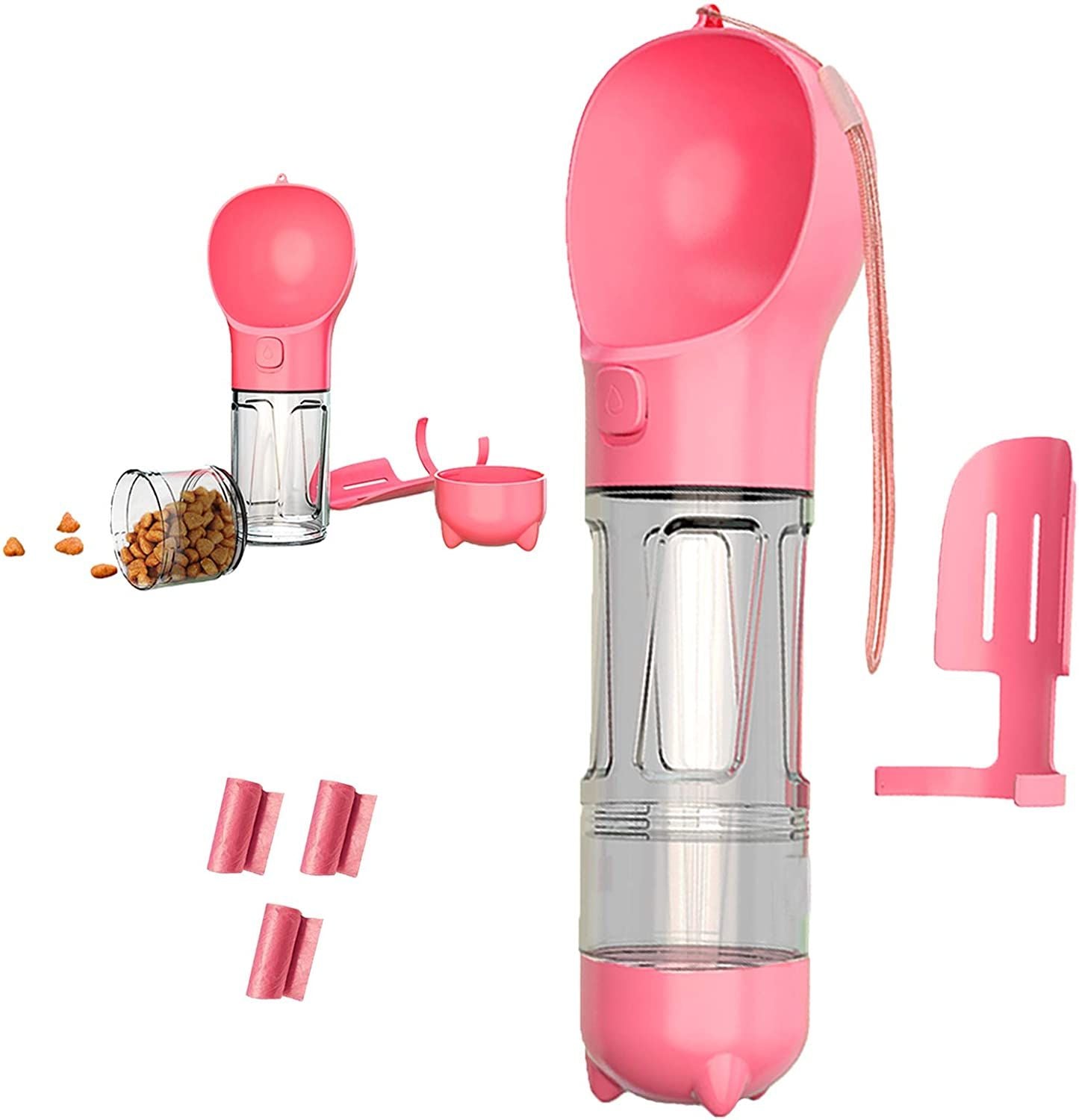 Pet Dispensor With Food Storage Drinking Bowl Poop Bagand Shovel