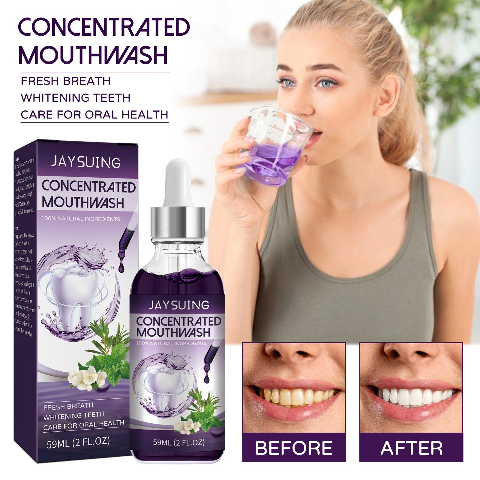 Concentrated Mouthwash, Fresh Breath, White Teeth, Oral Health, Natural Freshening ,59ml