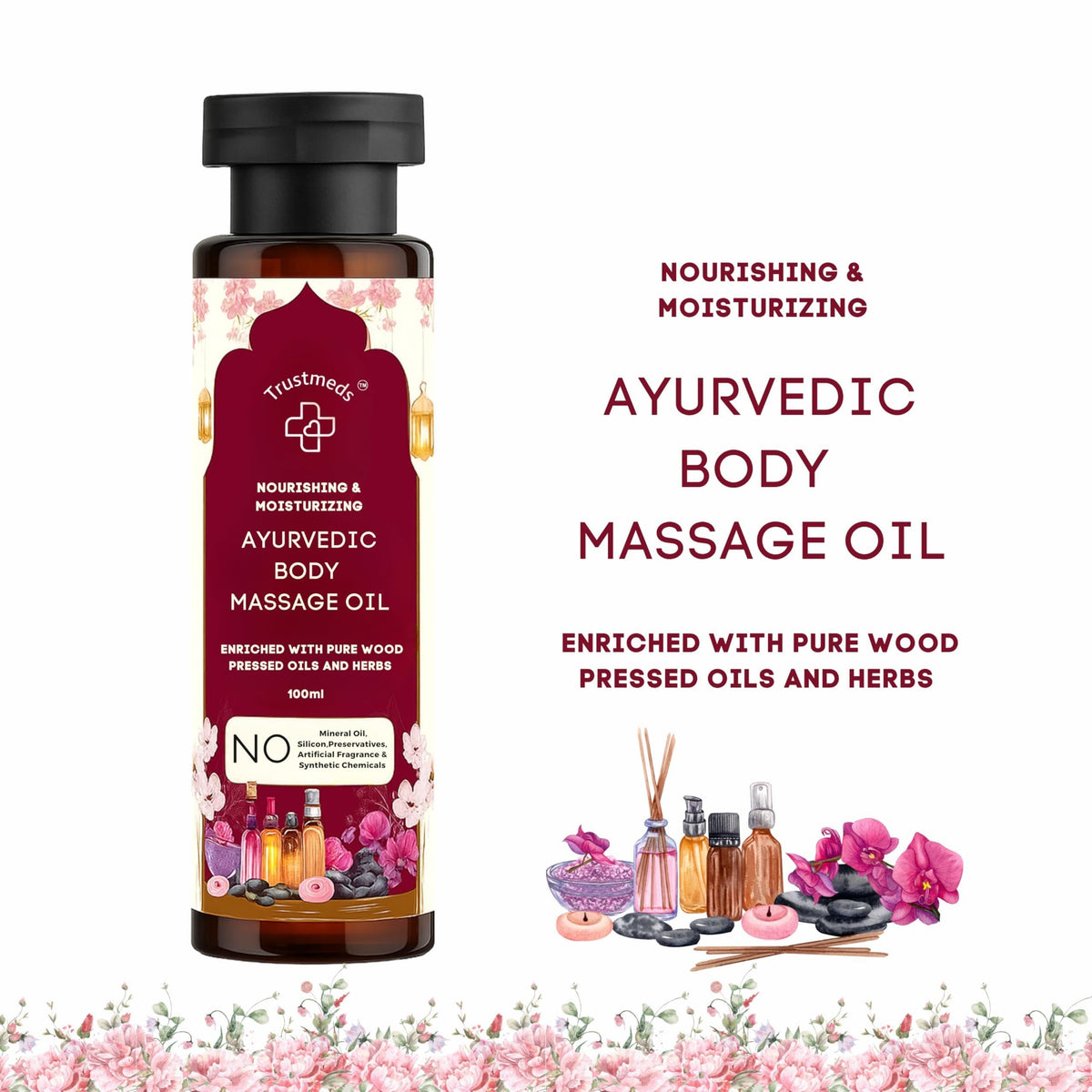 Trustmeds Ayurvedic Body Massage Oil with Saffron & Aloe Vera