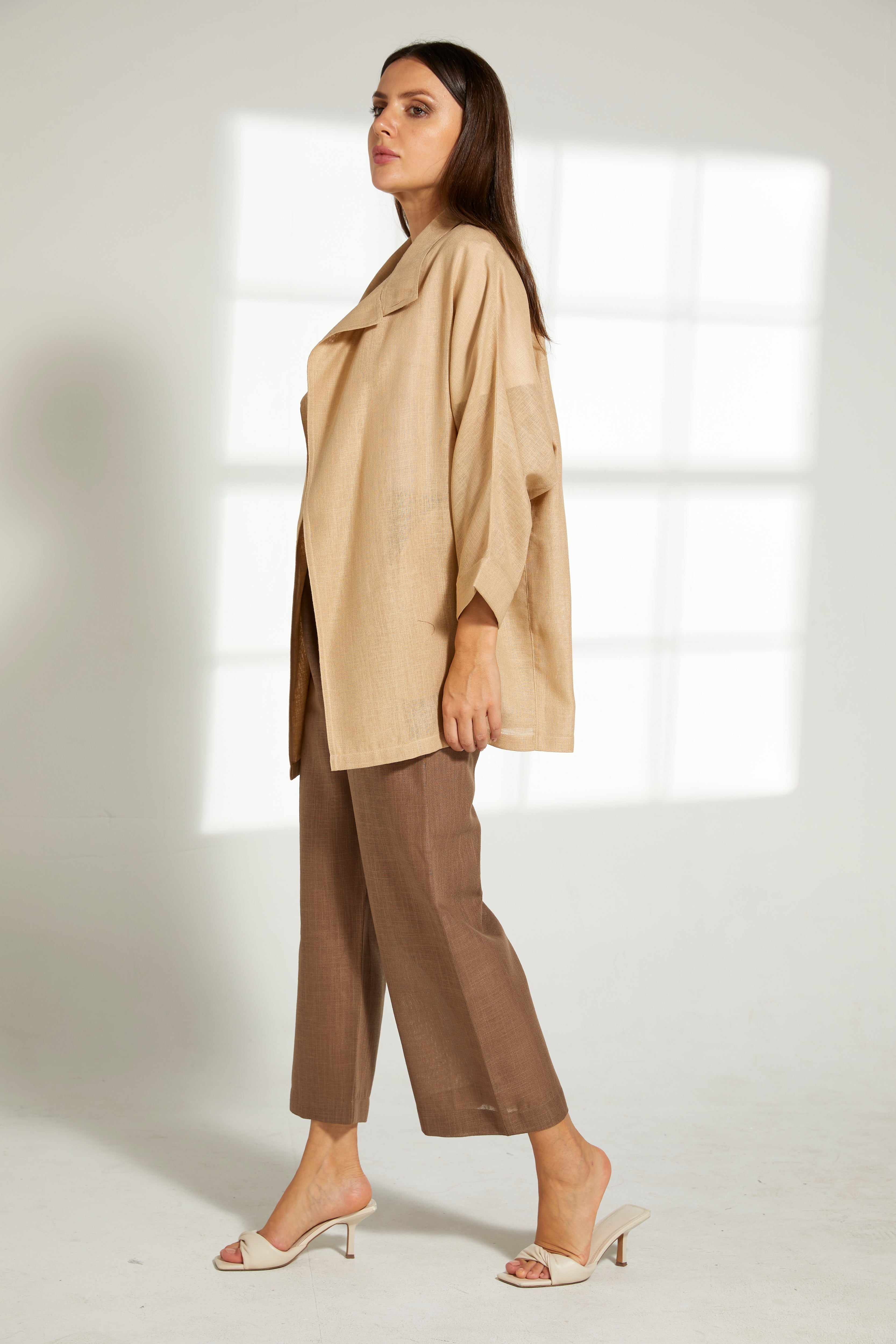 MOiSTREET Multicolor Linen Fabric Top and Pants Set