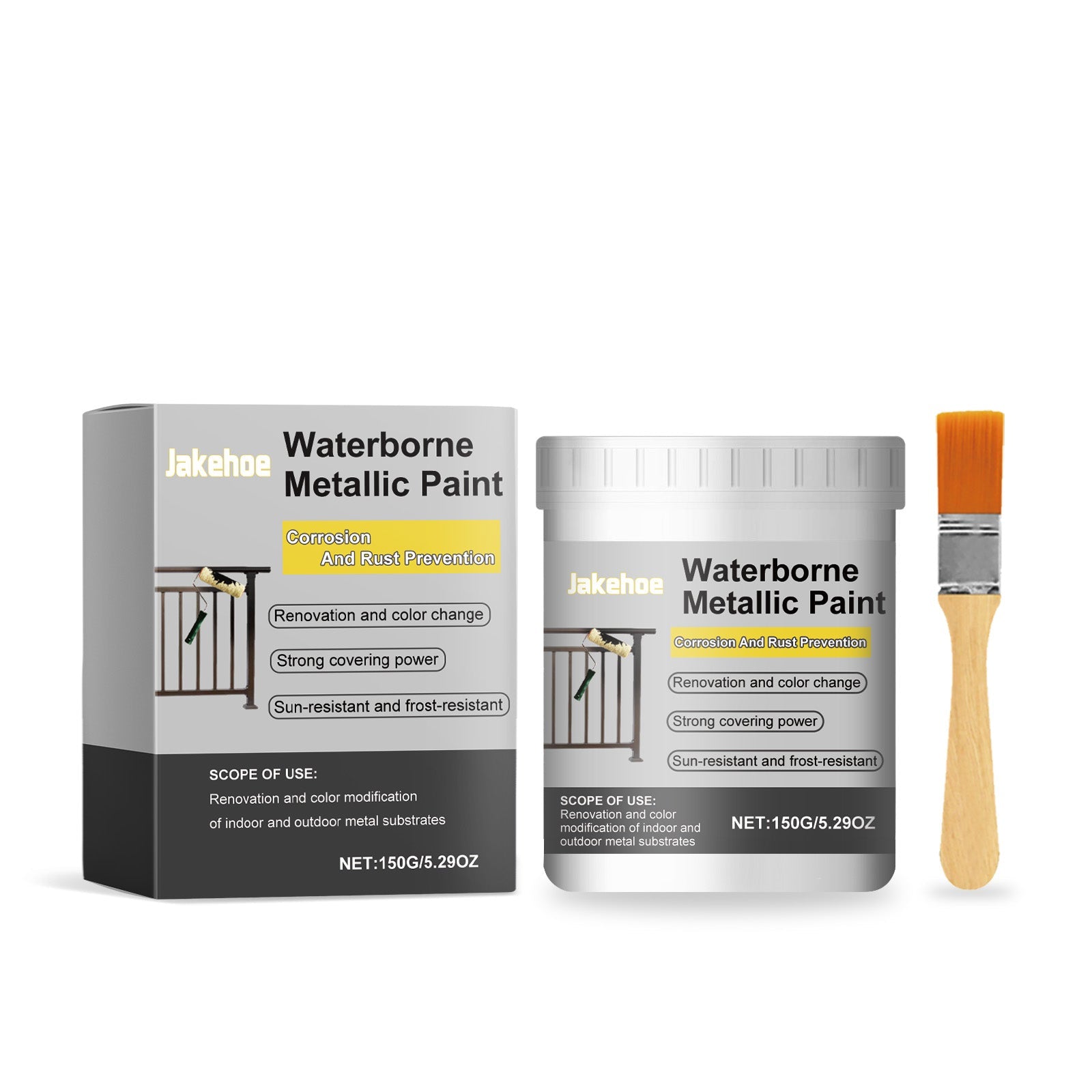 Water-Based Rust Remover Paint, Black Anti-Rust Coating, Metal & Wood Protection ,1set