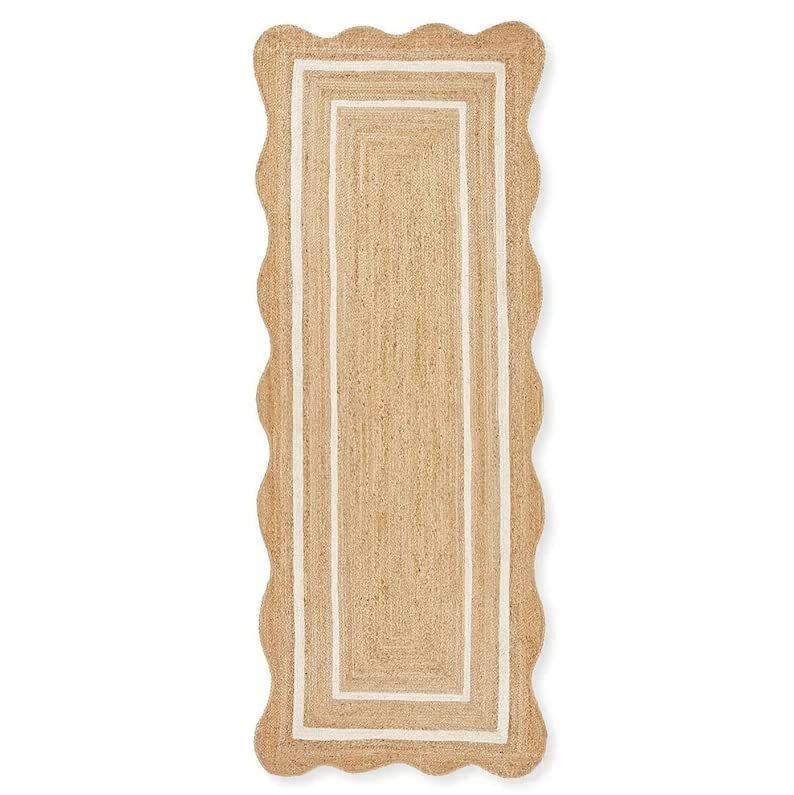 AIESY® Beautiful Wave Edge Scalloped Reversible Jute Runner Rug