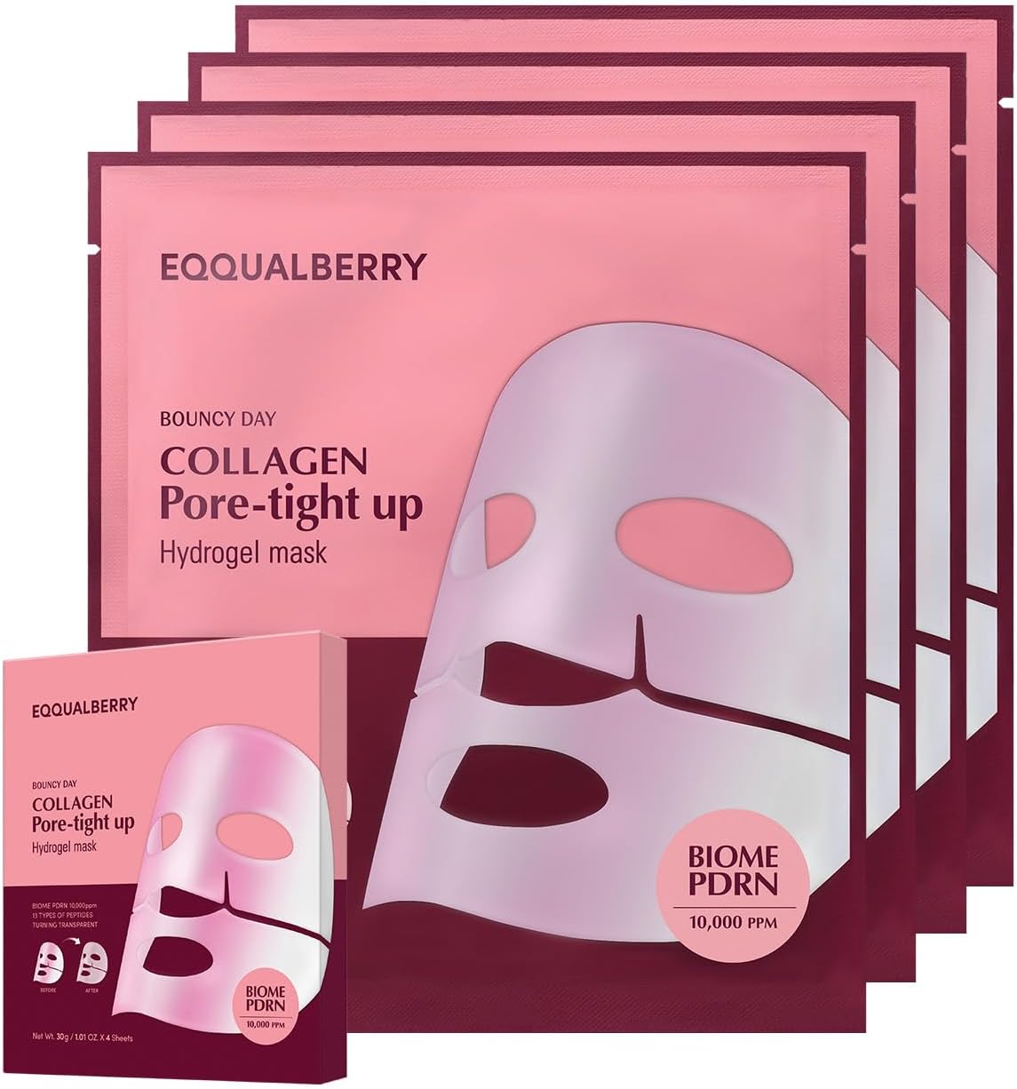Eqqualberry Collagen Pore-Tight Up Hydrogel Mask 30G | 4Sheets