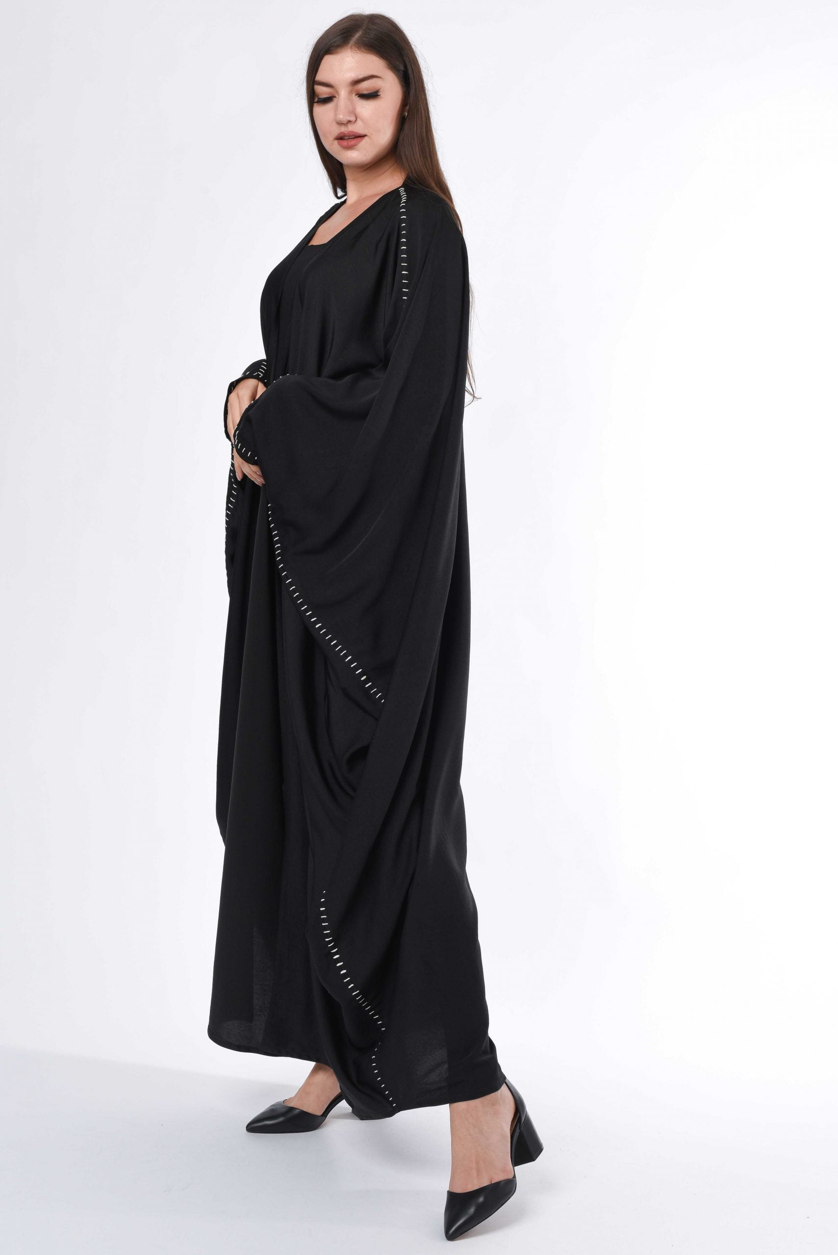MOiSTREET Black Flared Cape Abaya with Hand Buck Stitch